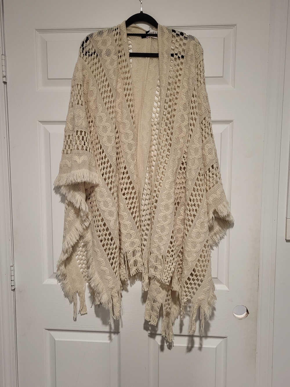 American Eagle Outfitters Cream Crochet Fringe Wrap